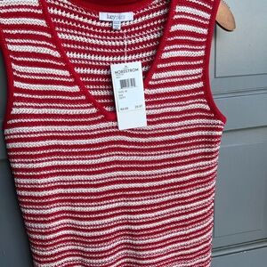 NWT Lucy Paris red/white stripped sleeveless v neck knit tank size‎ M